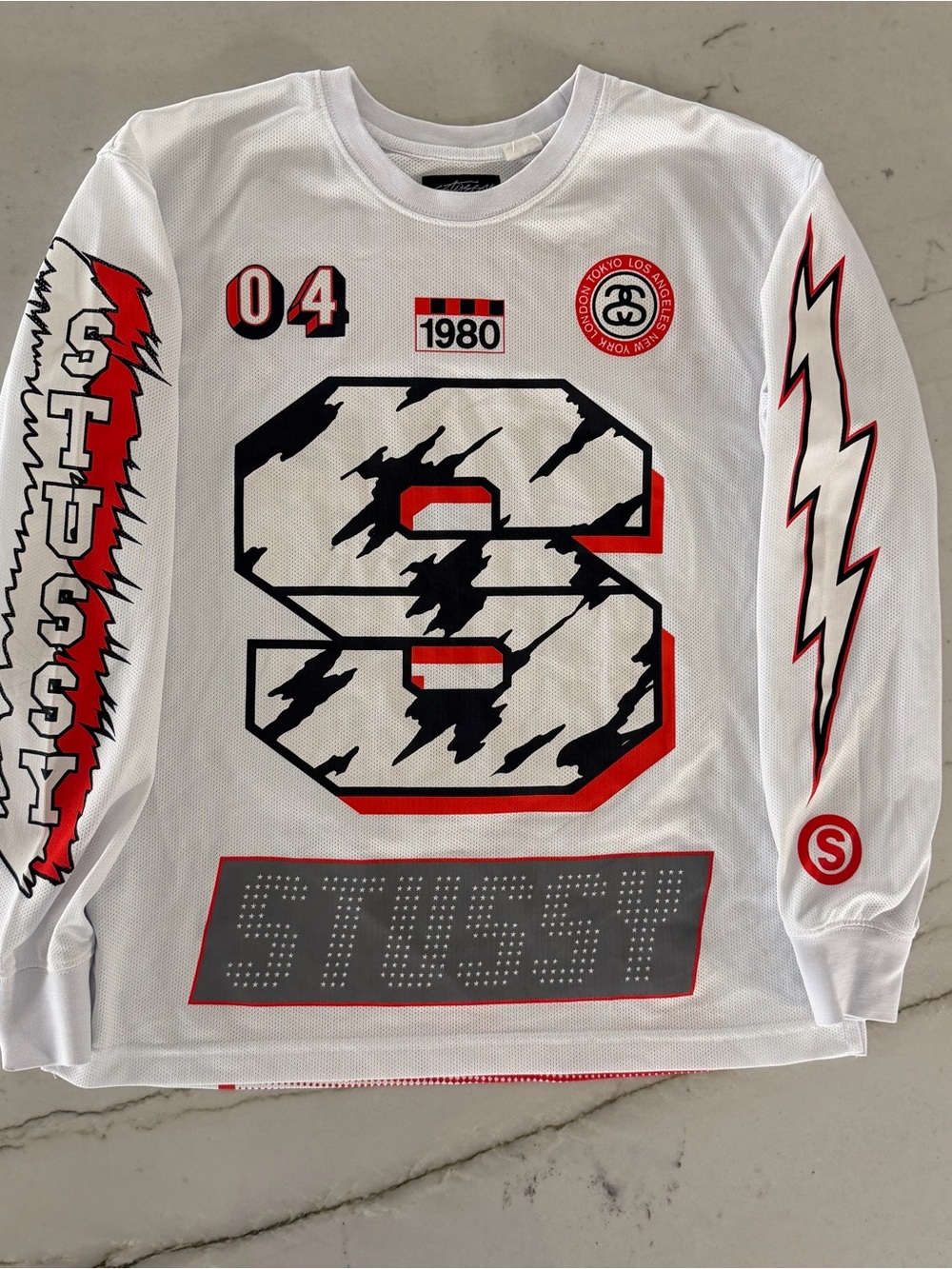 Stussy Jersey Longsleeve Motocross Racing Streetwear White/Red/Black Size XS